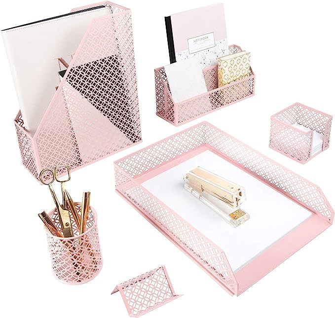 Blu Monaco Office Supplies Pink Desk Accessories for Women-6 Piece Desk Organizer Set-Mail Sorter... | Amazon (US)