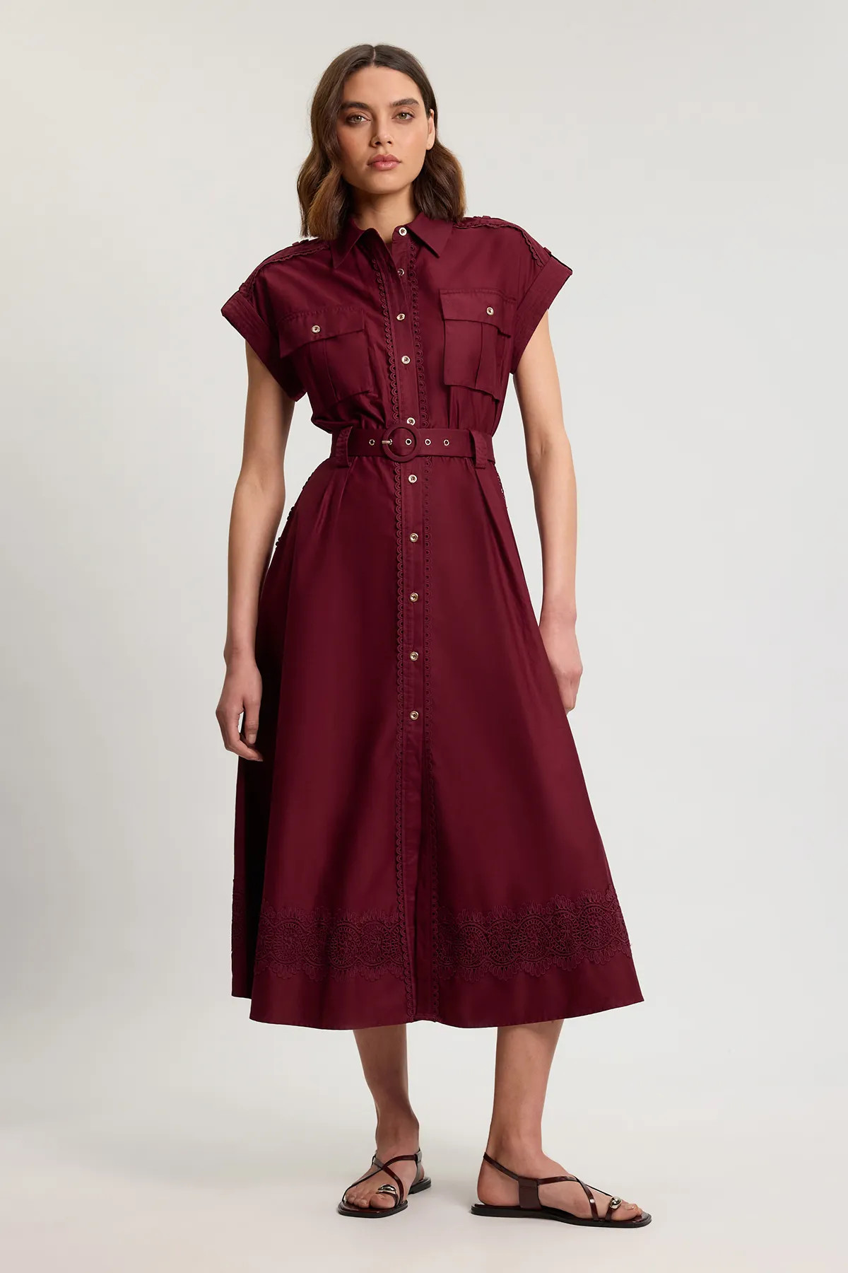 Cotton Sateen With Lace Trim Pocket Detail Shirt Dress | Karen Millen