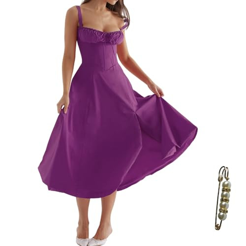 Yazinie Midi Dresses for Women Tea Party Vacation Going Out Corset Flowy Cute A Line Casual Formal Long Satin Dress Purple | Amazon (US)