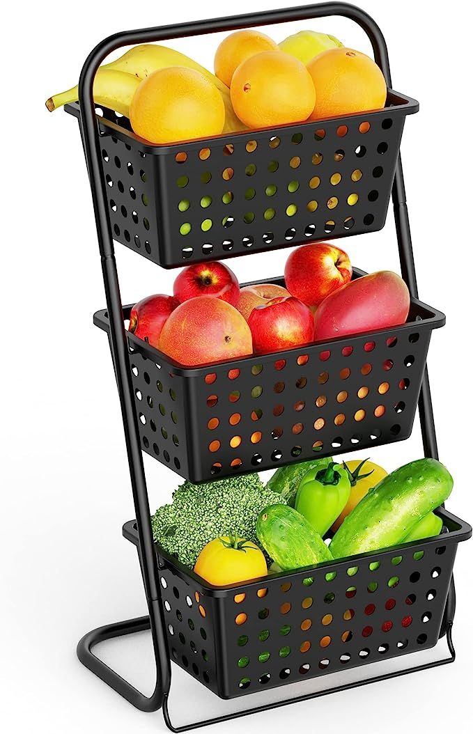3 Tier Fruit Basket Stand, Packism Countertop Fruit Storage Baskets Stand with Removable Plastic ... | Amazon (US)
