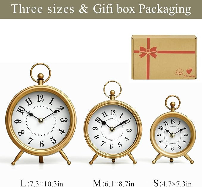 EMAX HOME Vintage Table Clock on Stand, Decorative Desk and Shelf Clock Rustic Mantel Clock Non-T... | Amazon (US)