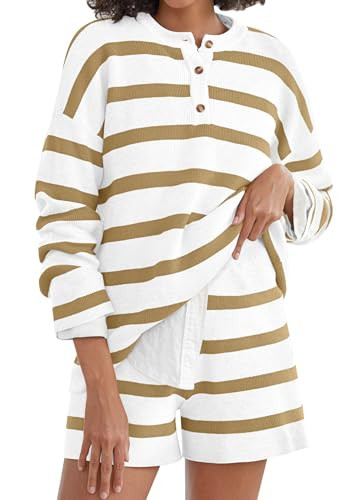 NORACORA Cozy Lounge Set Women 2 Piece Clothing Set Oversized Matching Pajamas Sets Soft Sweater Shorts Sleepwear Light Khaki | Amazon (US)