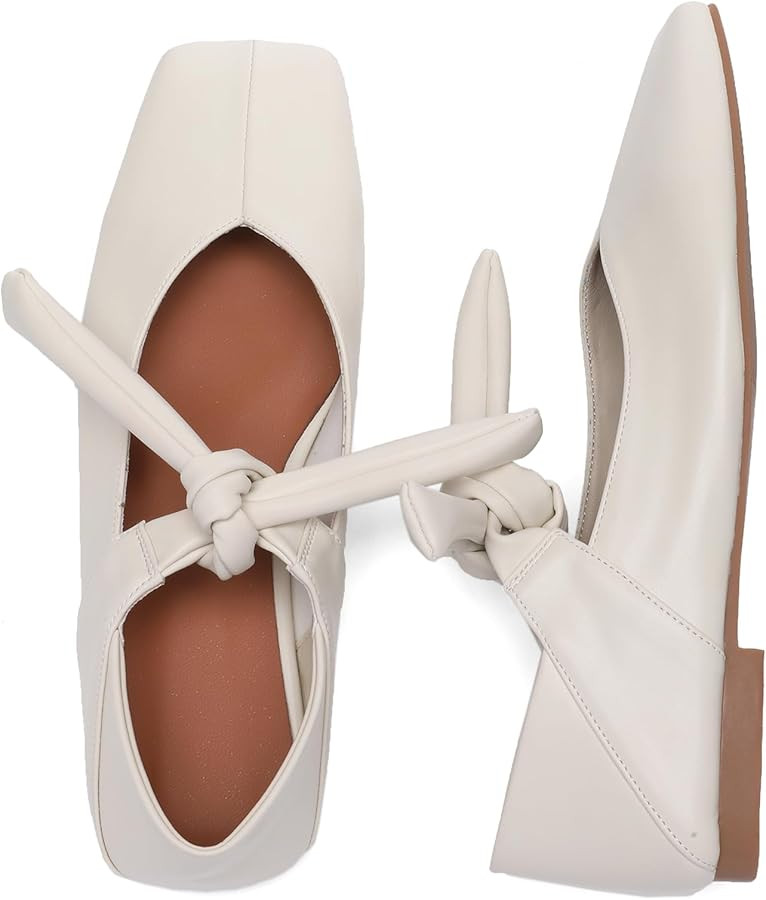 Square Toe Ballet Flats for Women Bow Mary Jane Flats Slip On Dress Ballerina Shoes | Amazon (US)