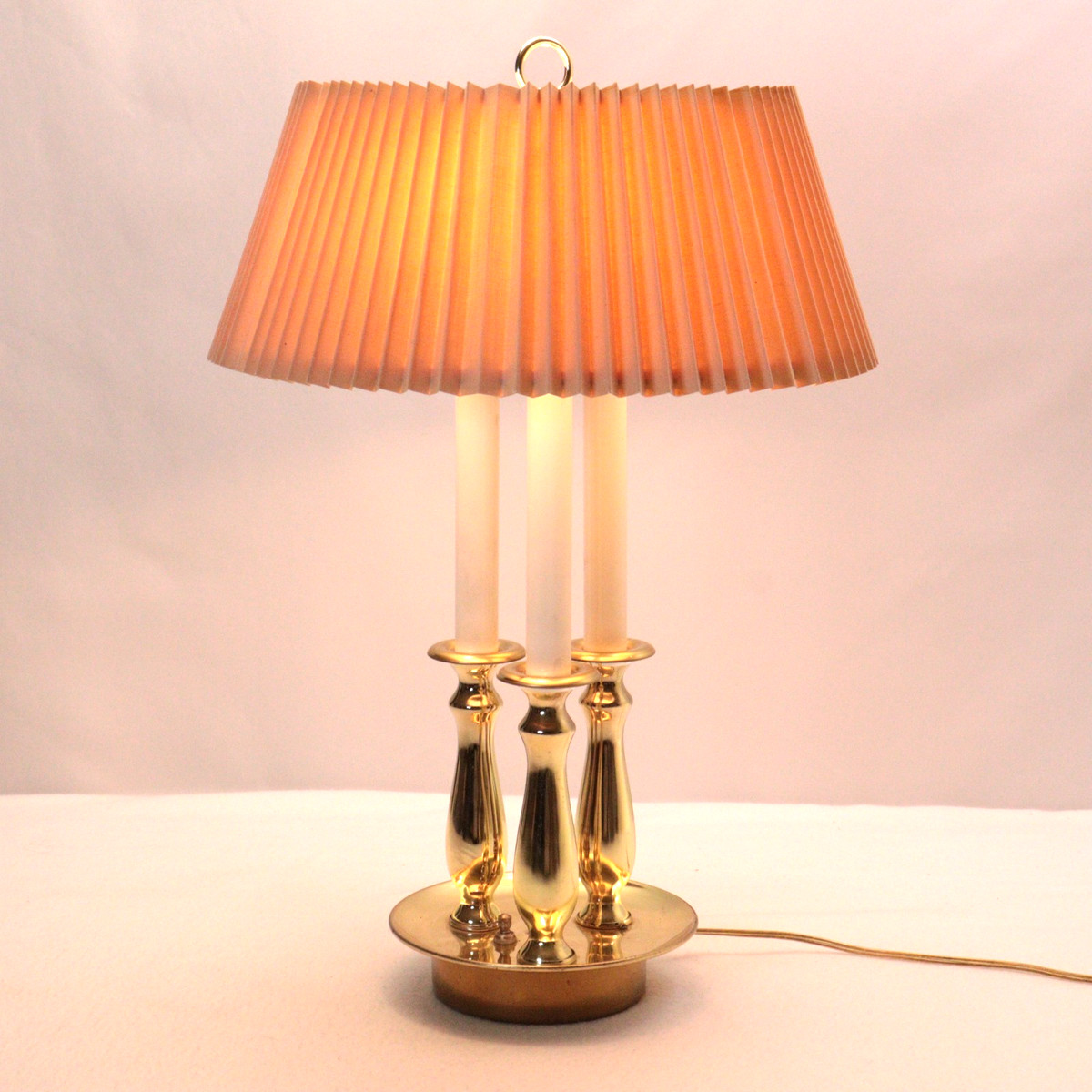 VTG Gold Brass Triple Candlestick Table Lamp Pleated Shade Hollywood Regency MCM | eBay US