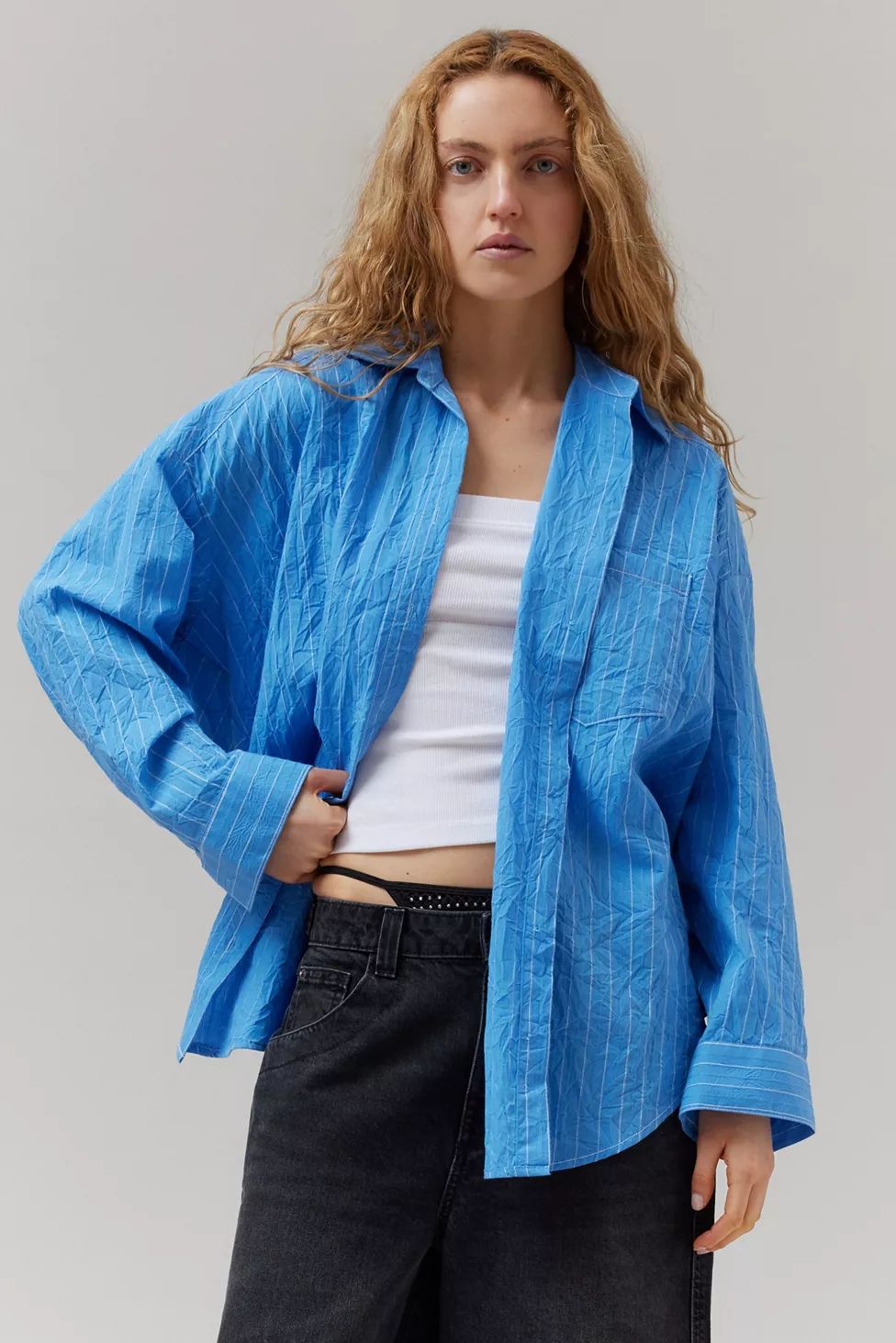 BDG Ryanne Crinkled Oversized Button-Down Shirt | Urban Outfitters (US and RoW)