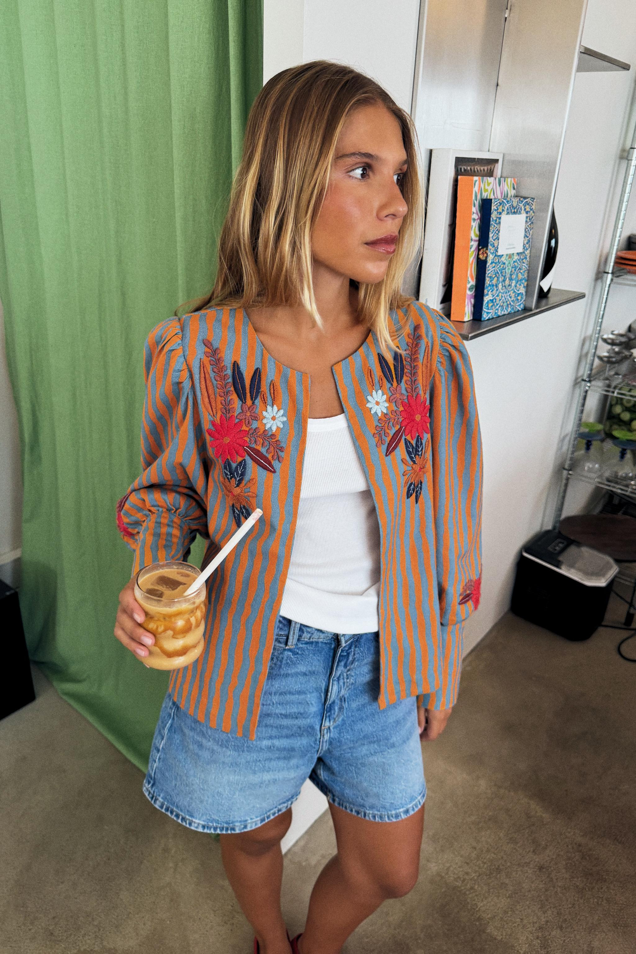 STRIPED FLORAL EMBROIDERY JACKET | Zara Canada