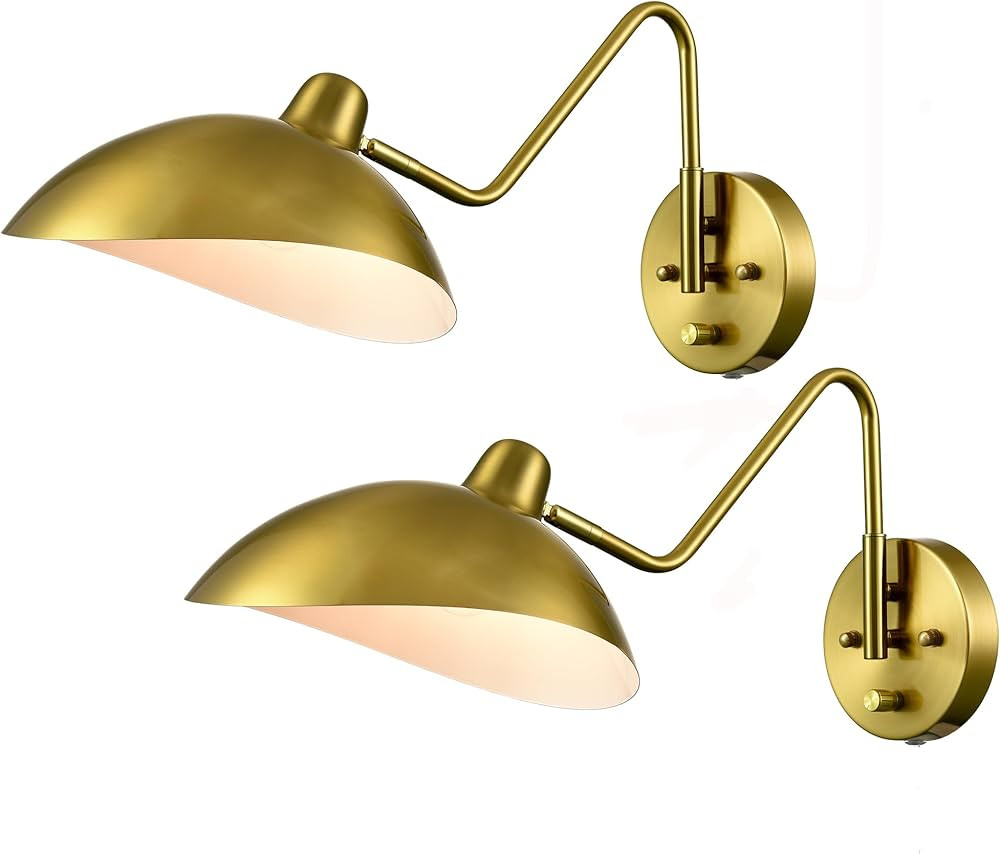 Aplique de pared enchufable dorado con brazo oscilante, lámpara de pared de latón con interrupt... | Amazon (US)