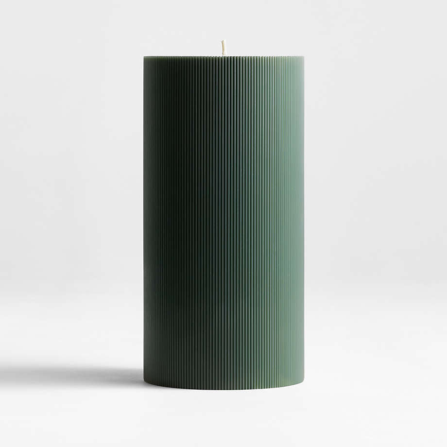 3"x4" Spruce Green Holiday Ribbed Pillar Candle | Crate & Barrel | Crate & Barrel