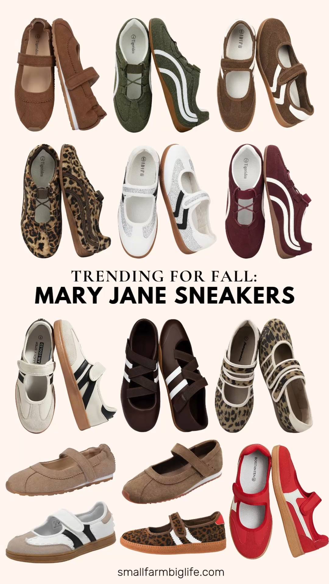 Mary Jane sneakers are trending everywhere this fall, and this retro ballet style is such an easy way to build autumn outfits.

The leopard FUNKYMONKEY Mary Jane Sneakers have such a fun, retro ballerina shape, and I love the leopard suede Mary Jane Sneakers with the round toe and rubber sole as another animal print option. The black white and tan Lxuan Lace Trim Loafer Sneakers bring such a sweet, feminine detail, and the mocha UBFEN Mary Jane Sneakers are soft and cushioned for all day comfort.

For neutral options, the brown nubuck and white rhinestone IDIFU Mary Jane Sneakers both have that classic retro look with a memory foam insole, and the tan suede and brown suede Mary Jane Ballet Sneakers are both easy, dressy casual picks. The chocolate and white Retro Mary Jane Sneakers are polished enough for business casual workwear, and the olive suede and burgundy suede Mary Jane Sneakers round out the color options nicely.

The leopard Corkys Hey Girl Mary Jane Sneaker adds a sporty side stripe detail, and the beige and black LUCKY STEP Gum Thin Sole Sneakers bring a fun, fashion forward twist. The red BOSTANTEN Mary Jane Sneakers finish the lineup with a bold pop of color and an adjustable strap for a secure fit.

So many great Mary Jane sneaker options to shop for fall, all linked for you.

#maryjane #sneakers #fallfashion #falloutfits #autumnoutfits 

 #LTKootd #LTKActive #LTKOver40