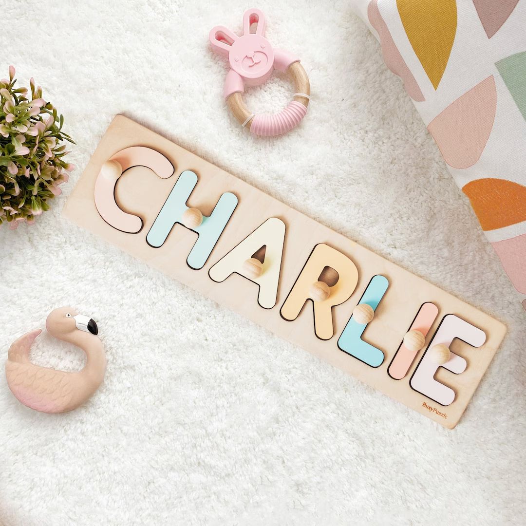 Personalized Name Puzzle With Pegs New Christmas Gifts for Kids Baby Shower Wooden Toddler Toys a... | Etsy (US)