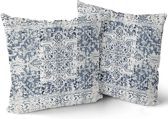 Kawani Navy Blue Grey Ethnic Boho Throw Pillow Covers 18x18 Inch Bohemian Carpet VintageBohemian ... | Amazon (US)