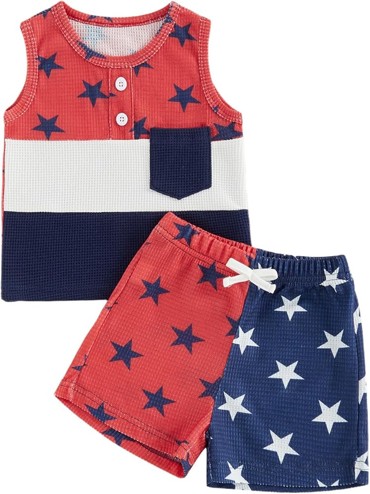 Toddler Baby Boy 4th of July Outfit Stars Tank Top Shorts Set Fourth of July Kids Boys USA Indepe... | Amazon (US)