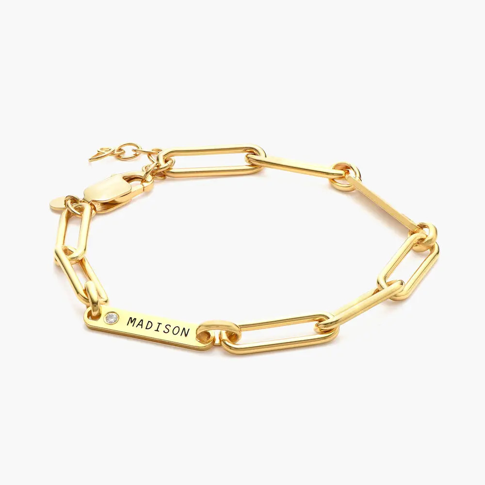 Ivy Name Paperclip Chain Bracelet with Diamonds - Gold Vermeil | Oak & Luna (US)