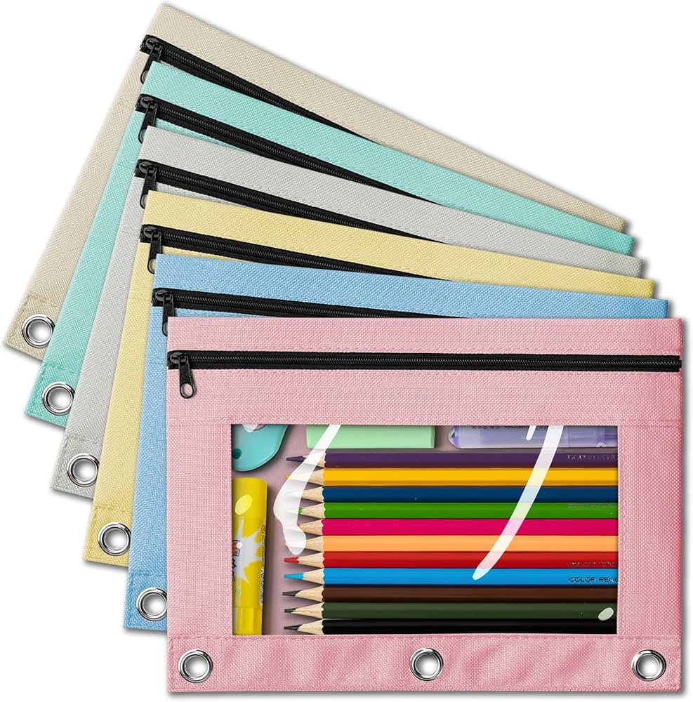 V-Opitos Pencil Pouch for 3 Ring Binder, 6 Pack Pastel Colors Zipper Pouches with Clear Window, S... | Amazon (US)