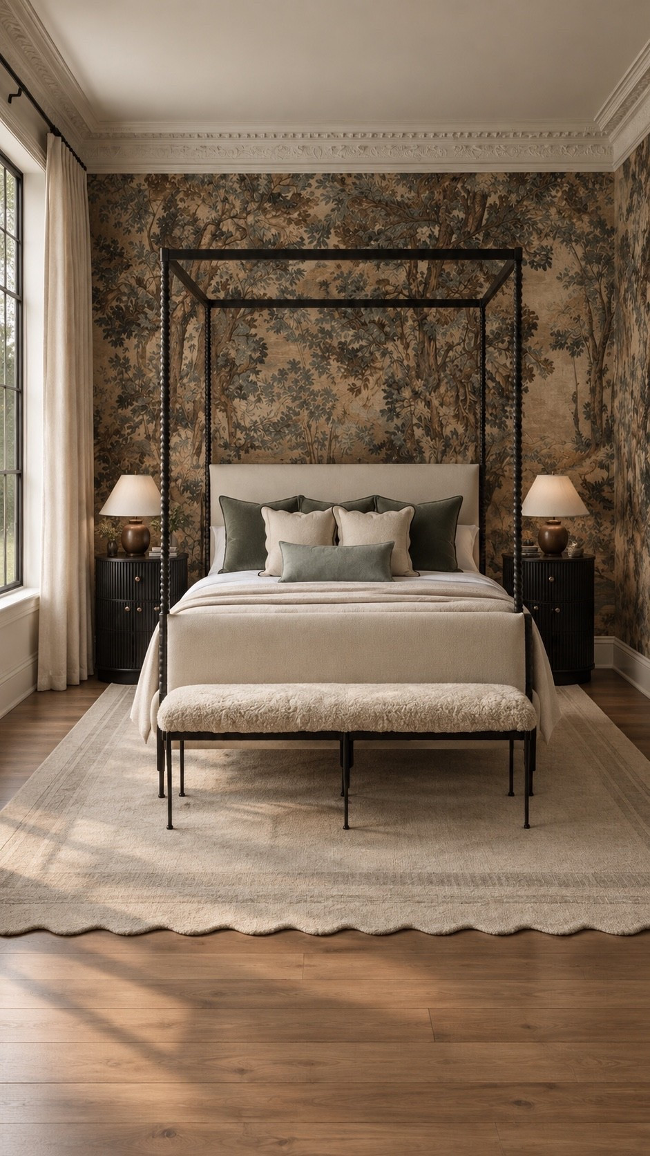 Bedroom design 

Vintage wallpaper, canopy bed, nightstand, throw pillows, velvet pillowed, scalloped pillow, scalloped rug

#LTKHome #LTKSeasonal