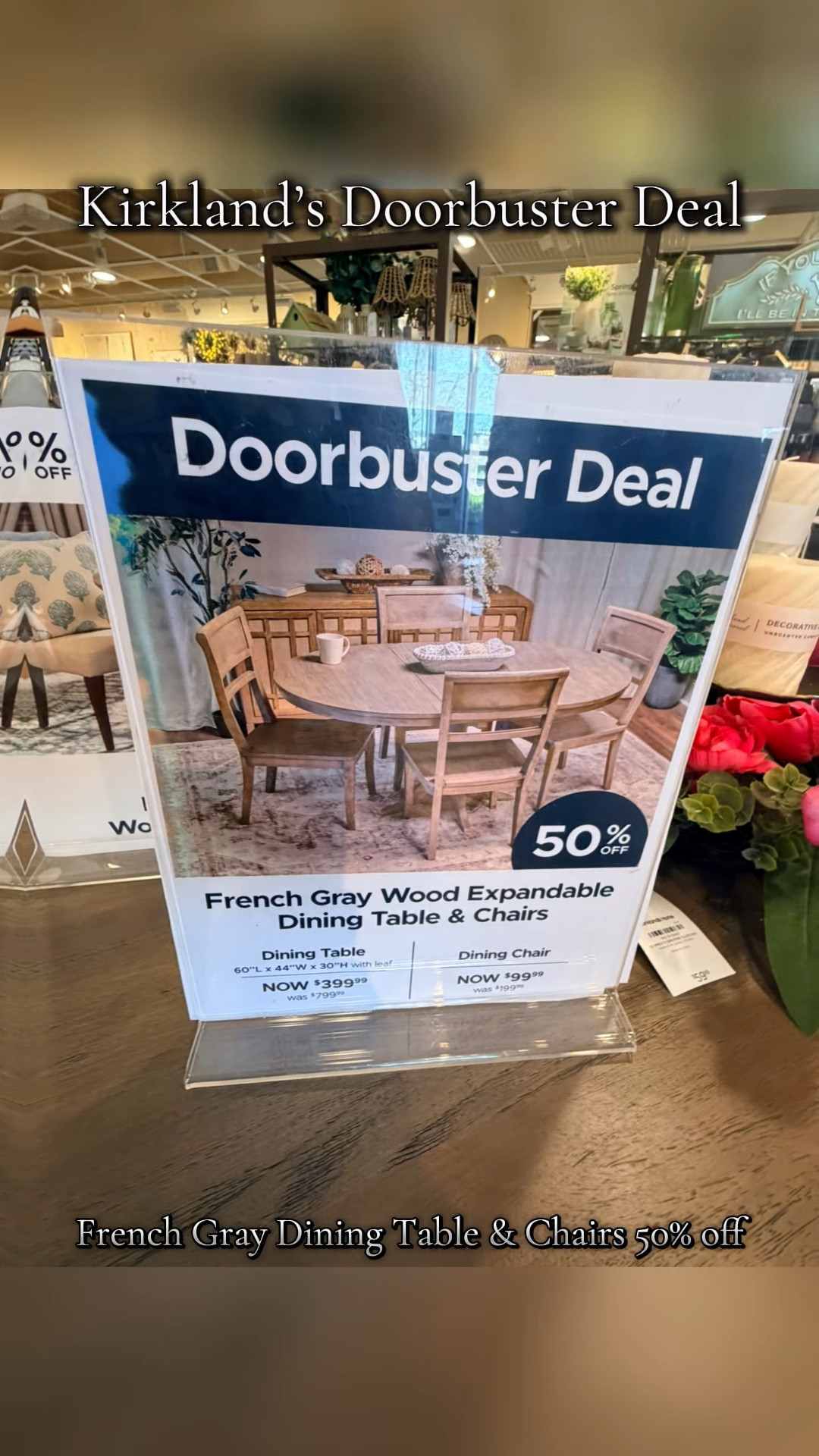 🚨 Kirkland’s DOOR BUSTER SALE! 🚨

If you’ve been waiting for the perfect dining set… this is your sign! 😍🍽️

✨ 50% OFF the French Gray Wood Dining Table and Chairs for a limited time!
This set is absolutely stunning and gives that classic, timeless look that works with any style.

🏃‍♀️ Don’t wait—door busters go FAST!

#Kirklands #DoorBusterSale #DiningRoomDecor #DiningTableSet #HomeDecorDeals #FurnitureFinds #HomeInspo #FarmhouseStyle #NeutralHomeDecor #SaleAlert

#LTKHome #LTKSaleAlert