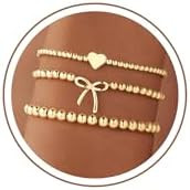 Turandoss 3PCS 14K Gold Plated Beaded Stretch Bracelet for Women Trendy | Amazon (US)