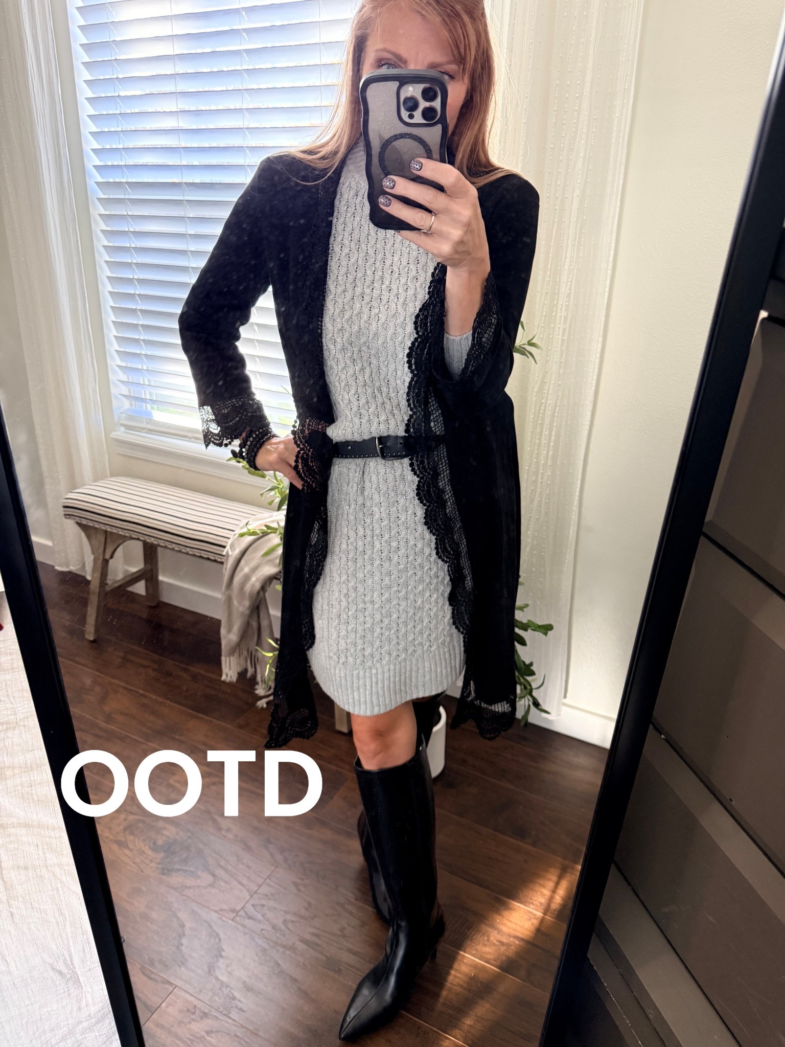 Soft layers, strong repeat energy.
This sweater dress is one of those quiet staples—easy on its own, elevated with a belt and knee-high boots, and layered with a lace duster for contrast. Comfortable, feminine, and endlessly wearable from everyday errands to dinner plans. A true repeat piece that keeps getting better with time.
Simple pieces. Styled again and again.
That’s how a wardrobe starts to feel calm 🤍

#SweaterDress #RepeatWear #EverydayStyle #WomensFashionOver40 #CapsuleWardrobe

sweater dress outfit, knee high boots outfit, lace cardigan layering, neutral dress styling, effortless everyday fashion

#LTKOver40 #LTKootd #LTKWorkwear
