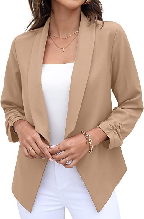 GRECERELLE Women's Blazer Suit Open Front Cardigan 3/4 Sleeve Fitted Jacket Casual Office Cropped... | Amazon (US)