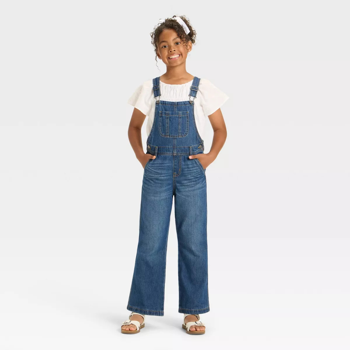 Girls' Wide Leg Baggy Denim Overalls - Cat & Jack™ Dark Wash | Target