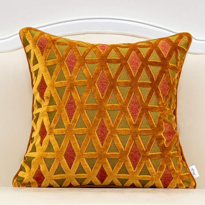 Alerfa 20 x 20 Inch Square Diamond Plaid Striped Embroidery Cut Velvet Cushion Case Luxury Modern... | Amazon (US)