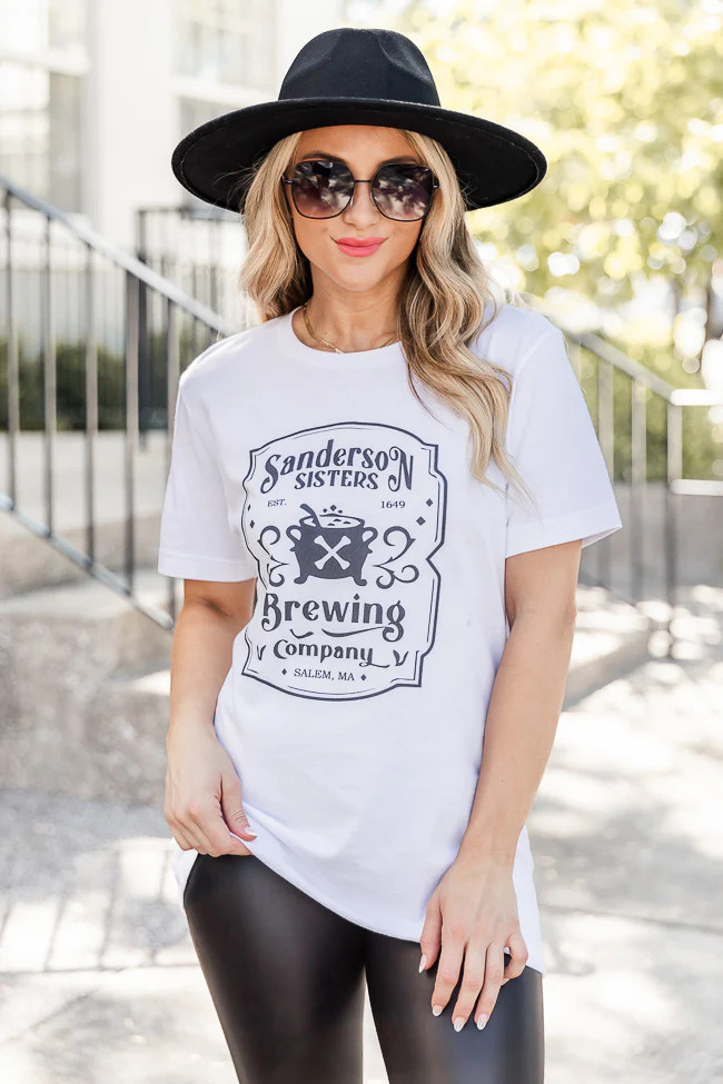 Sanderson Brewing Co. White Graphic Tee | Pink Lily