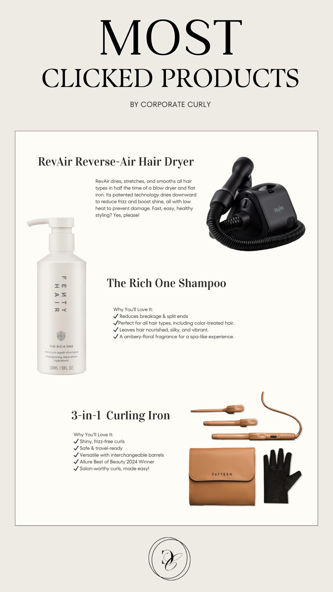 These game-changing hair tools are taking over! From the RevAir Reverse-Air Hair Dryer to Fenty’s Rich One Shampoo and Pattern’s 3-in-1 Curling Iron, your hair’s about to thank you. 
#HairGoals
#HairCareEssentials #RevAir #FentyBeauty #PatternBeauty #HairDryerMustHaves #CurlingIronMagic #ShampooFavorites #HairTransformation #MostClickedBeauty #HairTools



#LTKBeauty