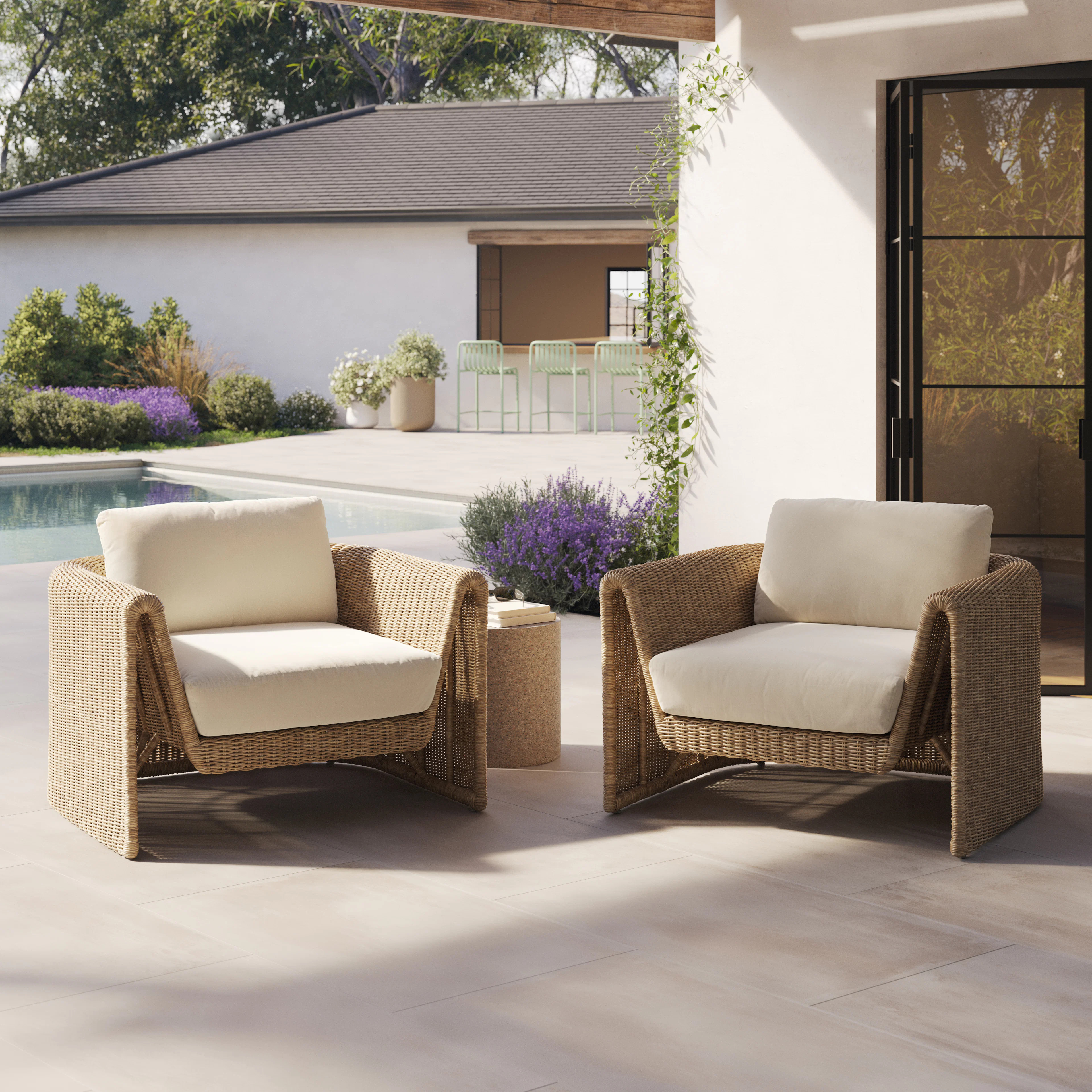 Willa 38" Outdoor Wicker Lounge Chair Set - Dravite Ivory | Article