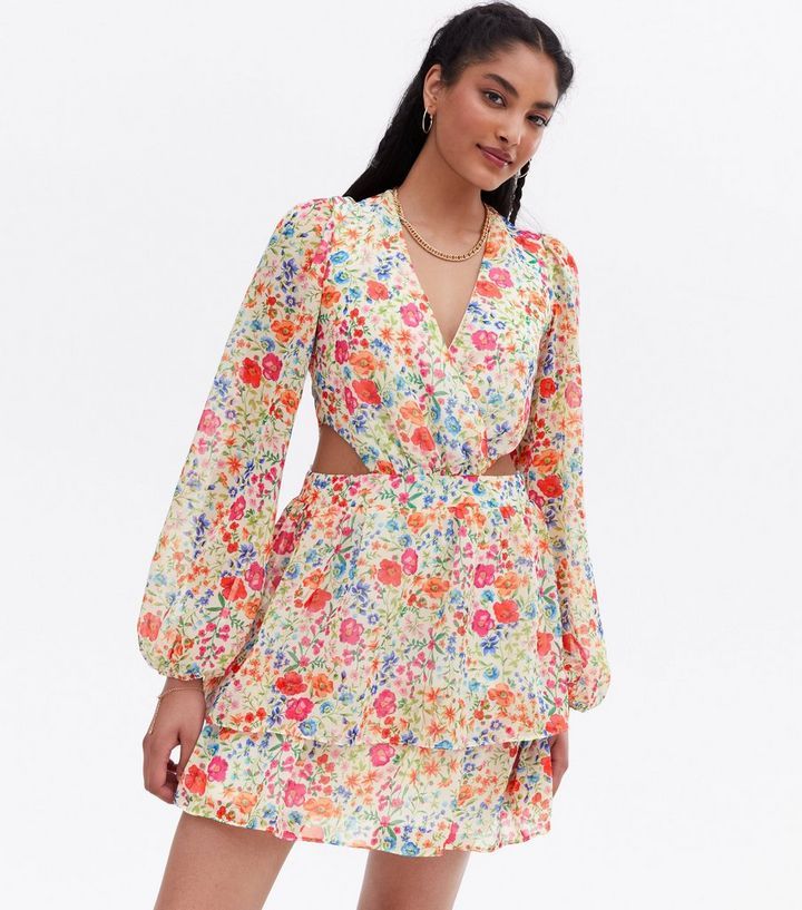 White Floral Cut Out Long Sleeve Mini Dress
						
						Add to Saved Items
						Remove from Sav... | New Look (UK)