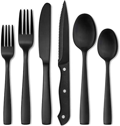 Hiware 48-Piece Matte Black Silverware Set for 8, Stainless Steel Flatware Set with Steak Knives, Ha | Amazon (US)