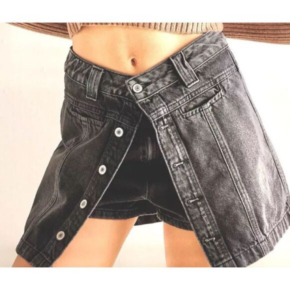 Free People We The Free Midnight Sun Skort Mini Denim Black Boho Size 25 NWT | Poshmark