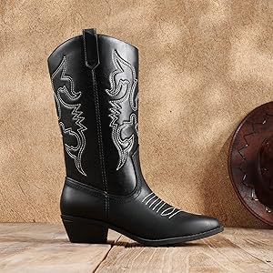 DREAM PAIRS Women's Cowboy Boots Pull On Cowgirl Boots Mid Calf Western Boots, Available in Regul... | Amazon (US)