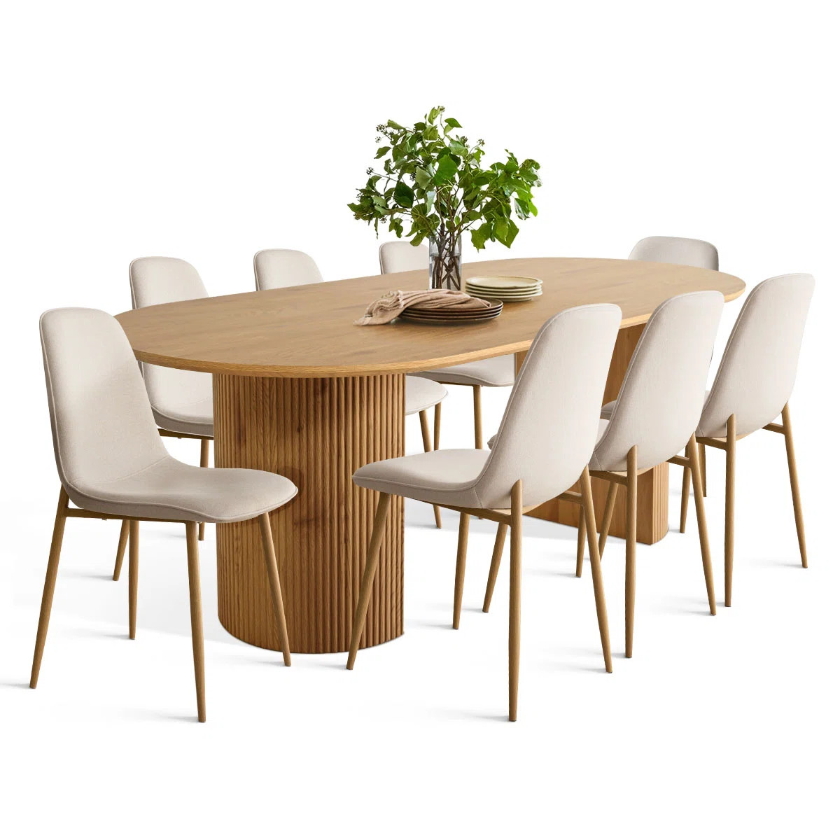 8 - Person Dining Table Sets With 79" Oval Table & 8 Upholstered Fabric Chairs | Wayfair North America