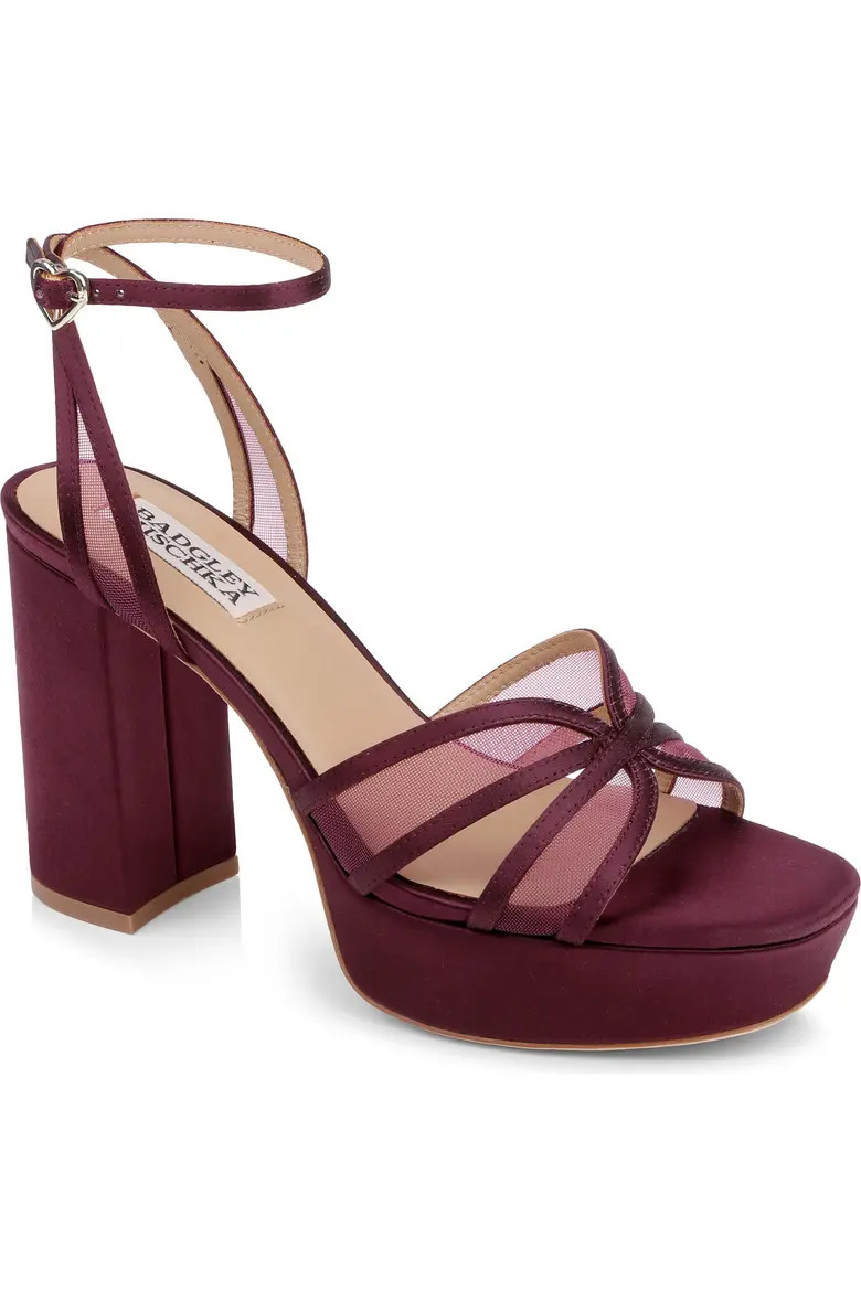 Badgley Mischka Collection Yohana Platform Ankle Strap Sandal in Cherry Satin at Nordstrom, Size 6.5 | Nordstrom