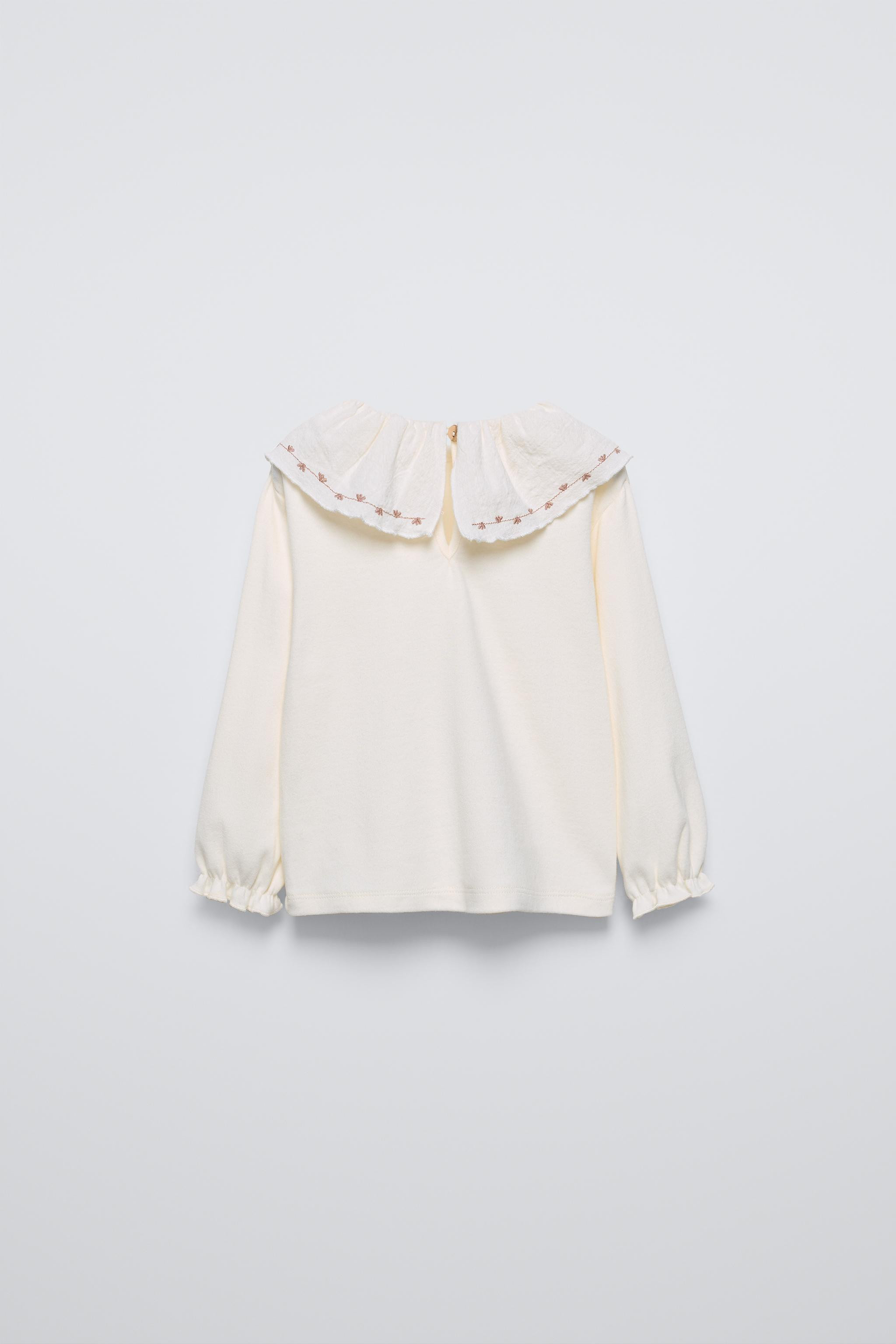 T-SHIRT WITH RUFFLED NECKLINE | Zara US