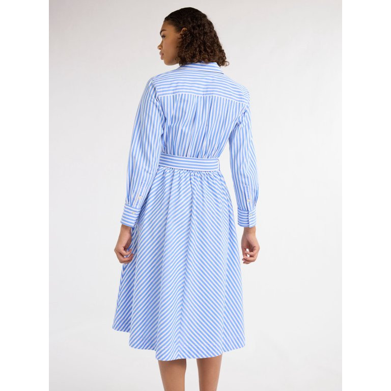 Free Assembly Women's and Women's Plus Belted Cotton Midi Shirtdress with Long Sleeves, Sizes XS-... | Walmart (US)