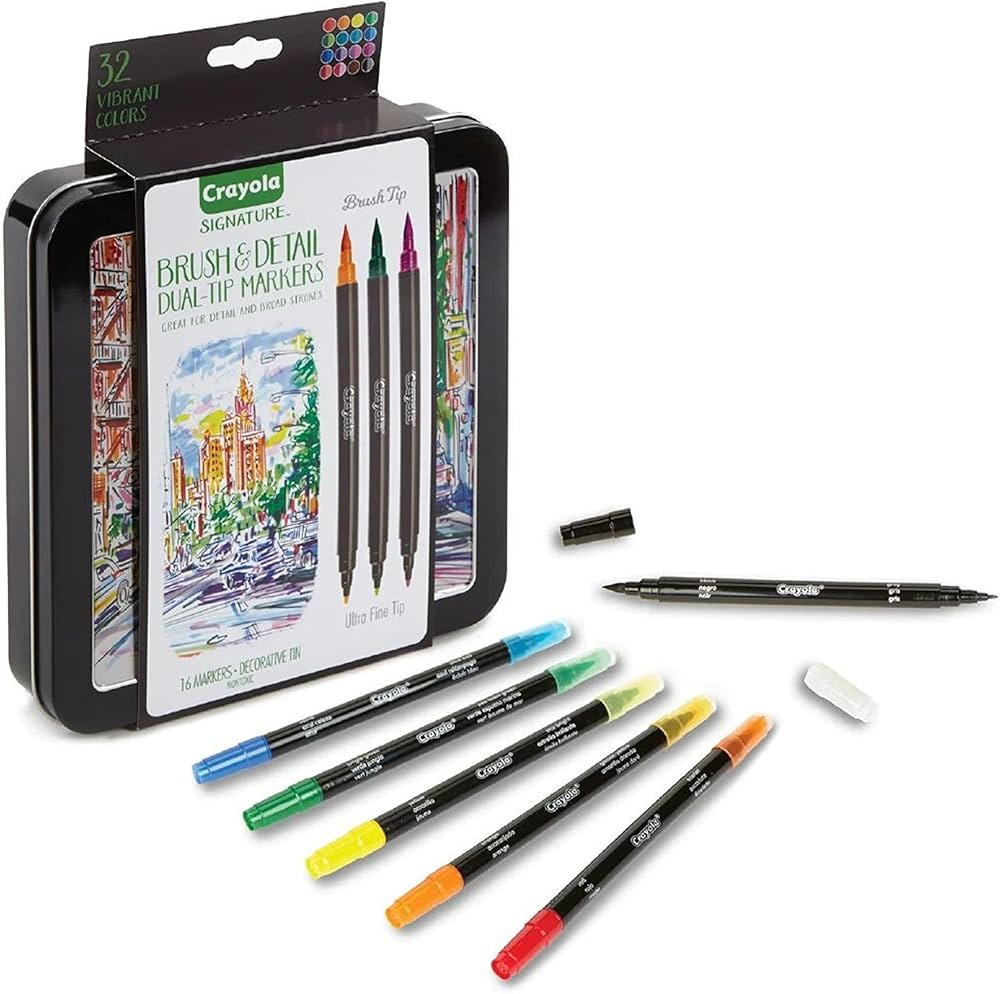 Crayola Brush & Detail Dual Tip Marker Set (32ct), Adult Coloring Markers, Gifts for Teens & Adul... | Amazon (US)