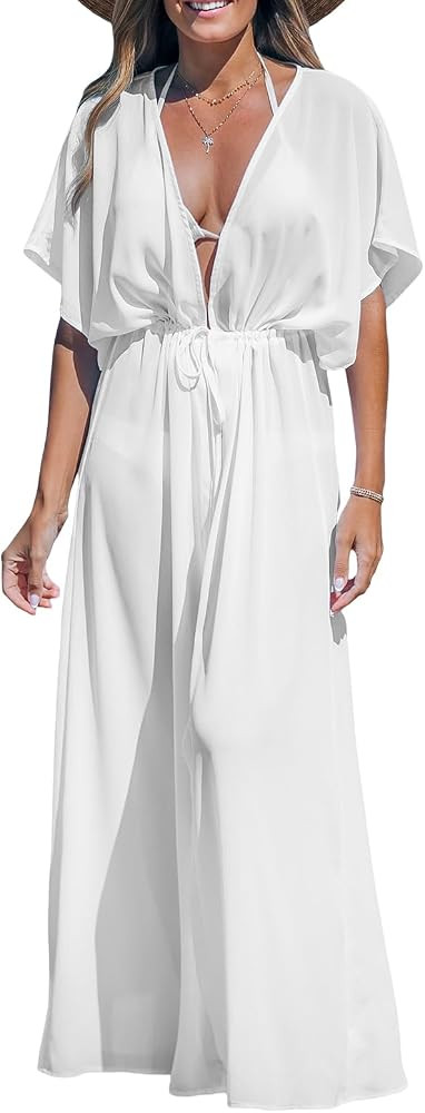 CUPSHE Women's Kimono Cover Up Open Front Loose Fit Maxi Cardigan Stripes Bathing Suit Beachwear | Amazon (US)