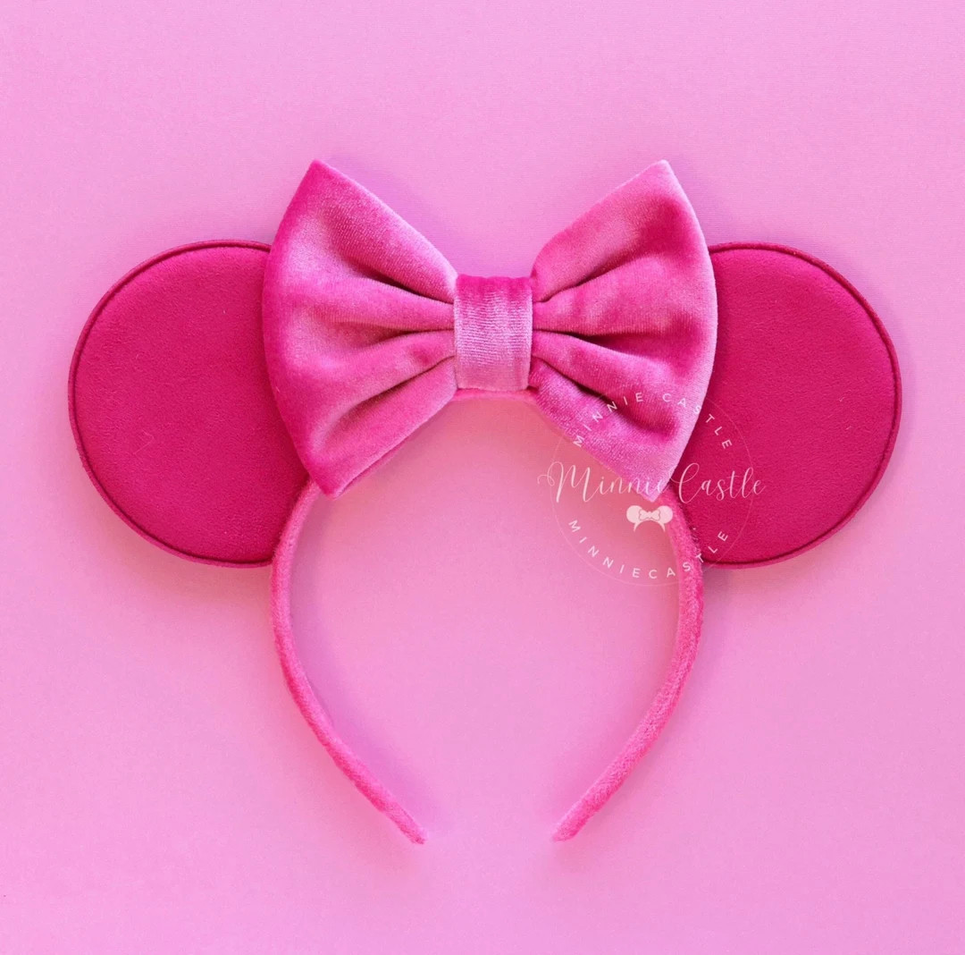 Hot Pink Suede Mouse Ears: Velvet Bow Mickey Headband by Minnie Castle | Etsy (US)