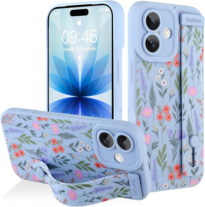 AIGOMARA for iPhone 17 Case with Strap for Women Girls, Cute Floral Flowers Pattern, Soft Wristba... | Amazon (US)