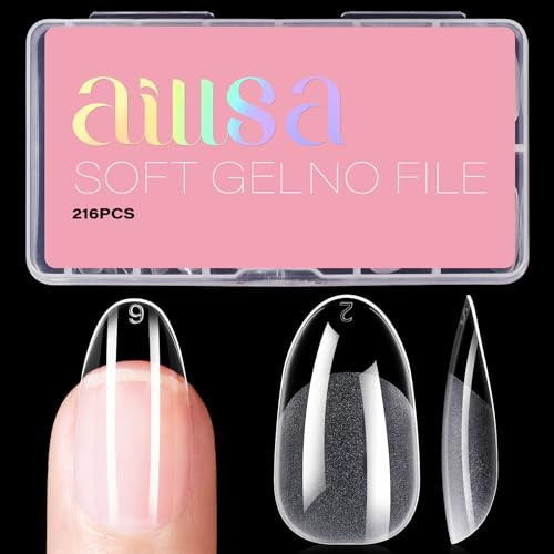 AILLSA Short Oval Nail Tips Full Cover Clear Gelly Nails Tip Half Matte Acrylic Tips Pre-Filed Fake Press on Nail Tips for Extension Home DIY Salon Manicure 216PCS 12 Sizes | Amazon (US)
