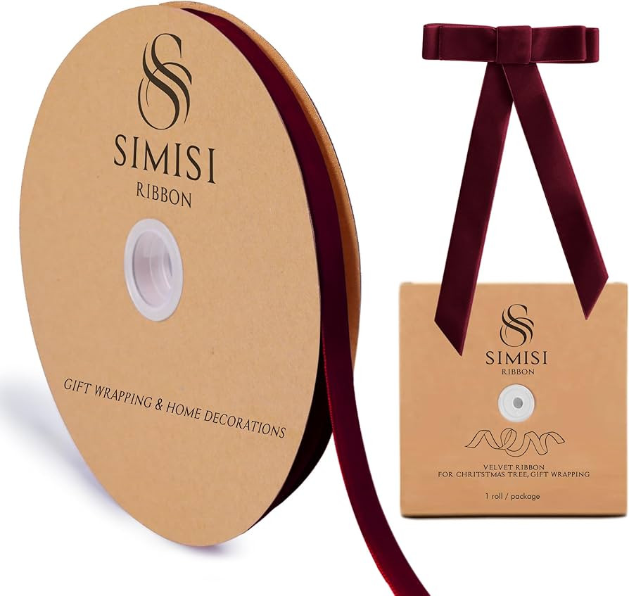 Burgundy Velvet Ribbon 3/8'' 25 Yards for Christmas Tree, Gift Wrapping, Flower Bouquet, Wreath D... | Amazon (US)