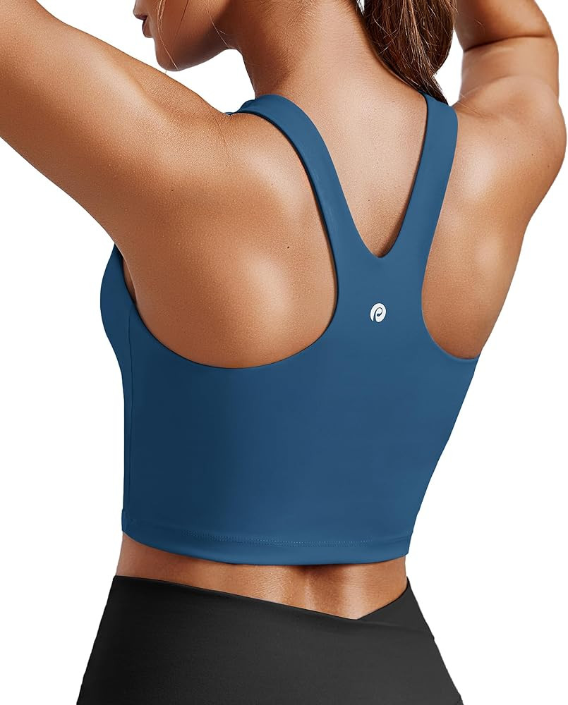 PINSPARK Women Sports Bra High Neck Racerback Workout Crop Tank Top Longline Padded Yoga Tops wit... | Amazon (US)
