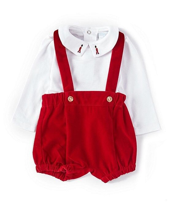 Baby Boys Newborn-24 Months Long Sleeve Peter Pan Collar Shirt & Velour Suspender Short Set | Dillard's