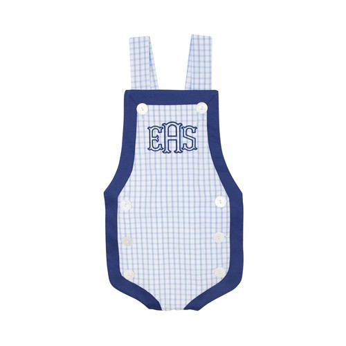 Blue Windowpane with Navy Trim Boys Bubble | Cecil and Lou