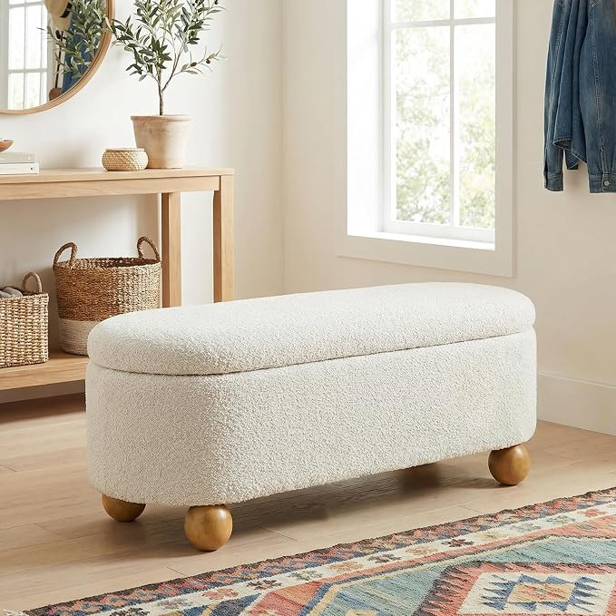 VKNOW 44.8" Storage Ottoman Bench End of Bed Bench with Hinge, Beige | Amazon (US)