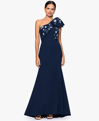 Women's Long One-Shoulder Bow Embroidered Dress | Macy's