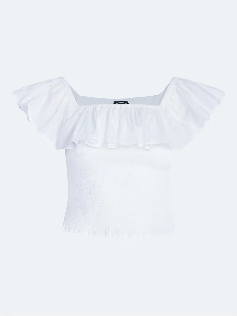 Scoop Women’s and Women’s Plus Off-the-Shoulder Smocked Ruffle Cotton Top, Sizes XS-4X | Walmart (US)