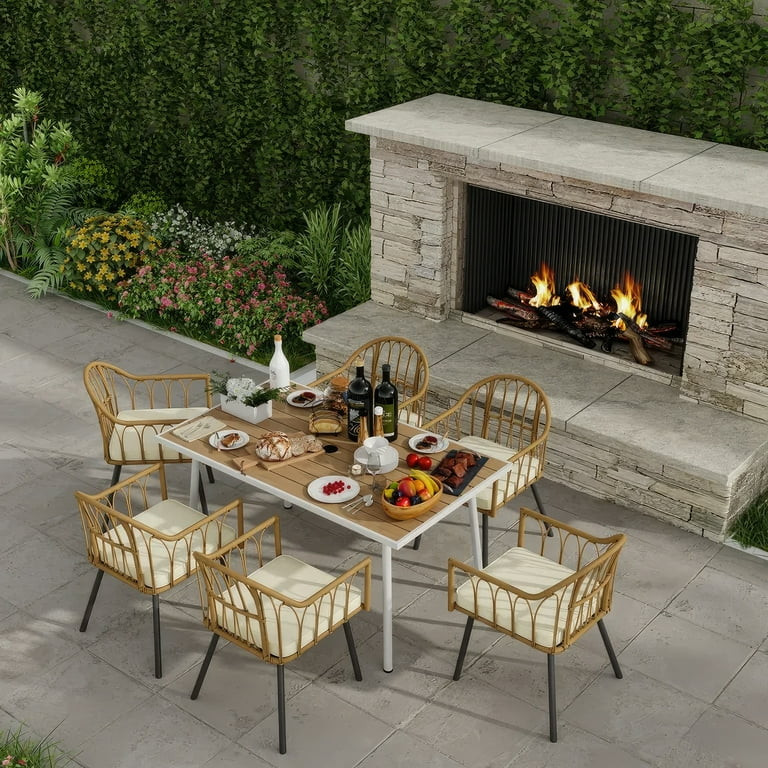 DEXTRUS 7 Pieces Outdoor Patio Dining Table Set, Rattan Wicker Patio Dining Chair & Table Set for... | Walmart (US)