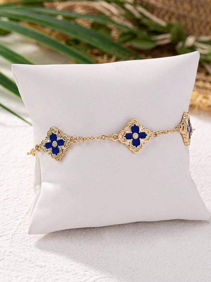 1pc Summer Cool & Luxurious Clover & Flower Bracelet For Women, Vintage Artistic & Premium Handma... | SHEIN